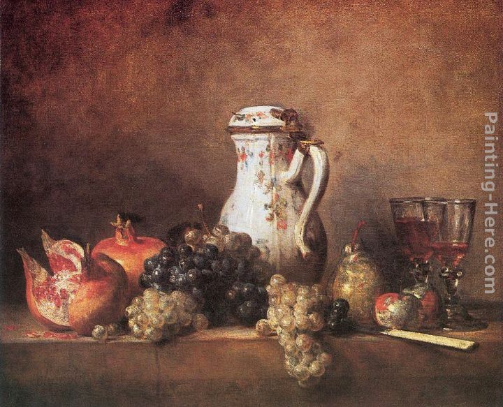 Still Life with Grapes and Pomegranates painting - Jean Baptiste Simeon Chardin Still Life with Grapes and Pomegranates art painting